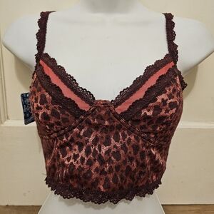 Leopard Print Lace Trim Bralette